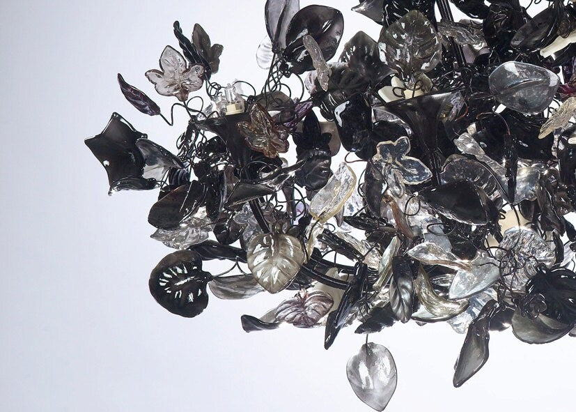 Royal Chandeliers Lighting with Black leaves and flowers, elegant black hanging Chandeliers.