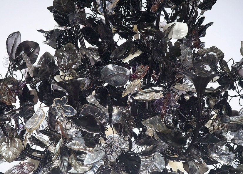 Royal Chandeliers Lighting with Black leaves and flowers, elegant black hanging Chandeliers.