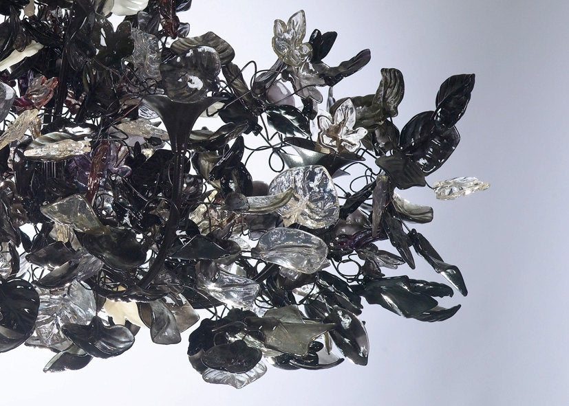 Royal Chandeliers Lighting with Black leaves and flowers, elegant black hanging Chandeliers.