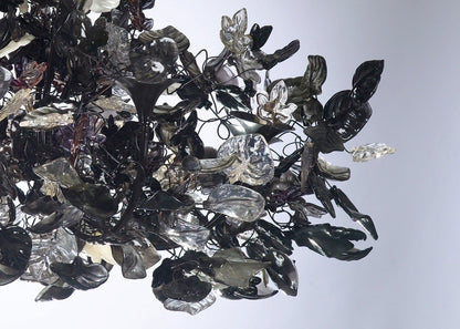 Royal Chandeliers Lighting with Black leaves and flowers, elegant black hanging Chandeliers.