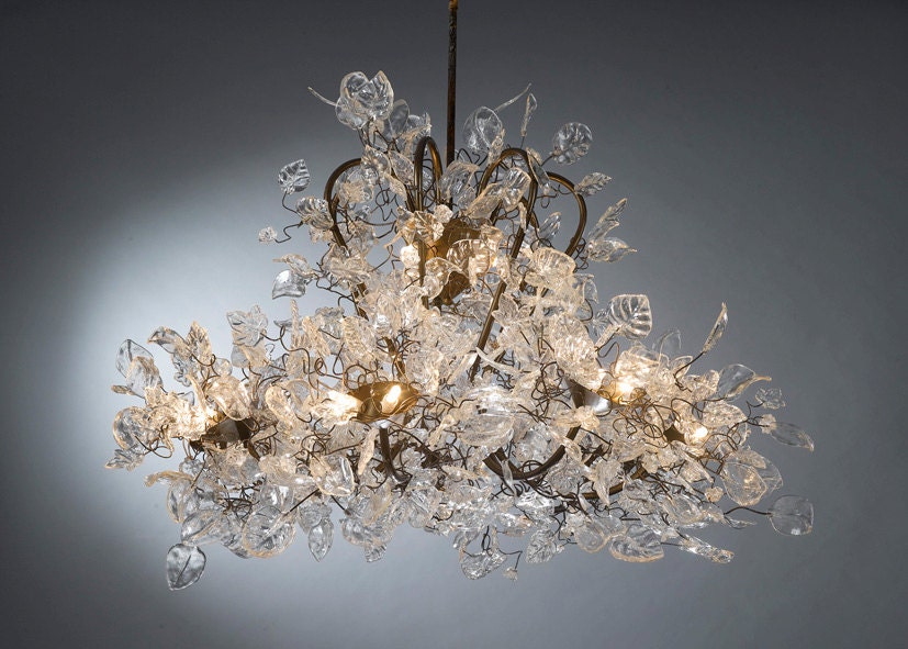 Royal Chandelier: Transparent Resin Leaves and Flowers Ceiling Light