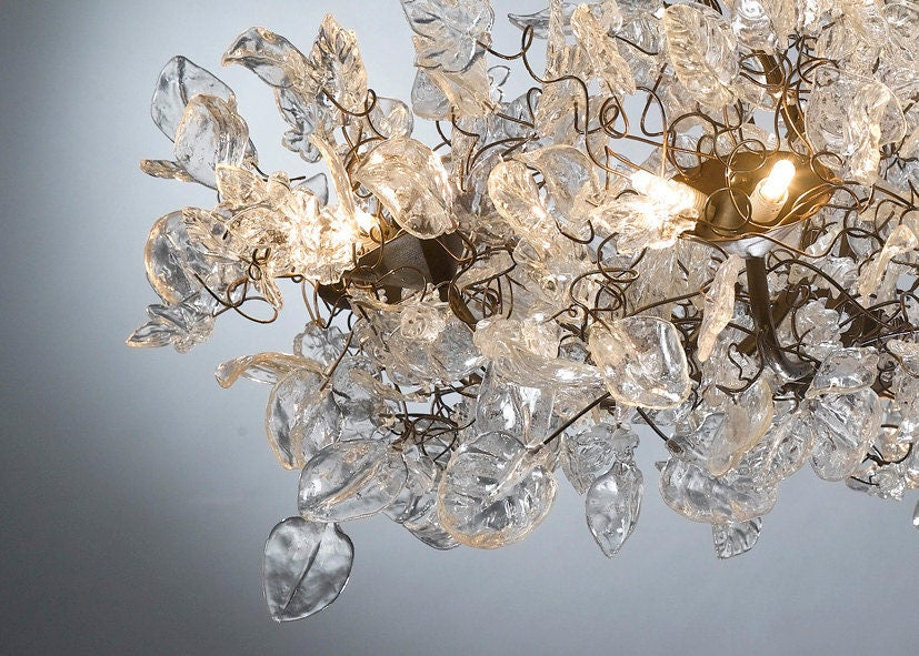 Royal Chandelier: Transparent Resin Leaves and Flowers Ceiling Light