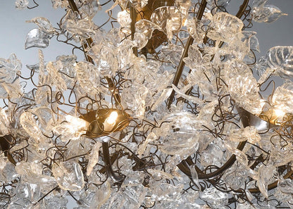 Royal Chandelier: Transparent Resin Leaves and Flowers Ceiling Light