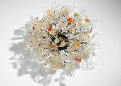 Floral Flush Mount Ceiling Light: Resin Flowers & Leaves, Orange Accents