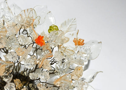 Floral Flush Mount Ceiling Light: Resin Flowers & Leaves, Orange Accents