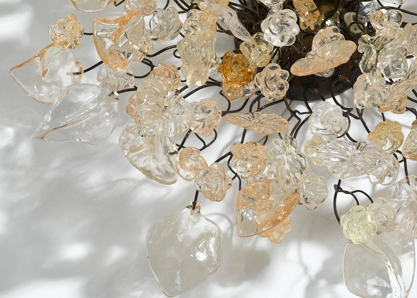 Floral Flush Mount Ceiling Light: Resin Flowers & Leaves, Orange Accents