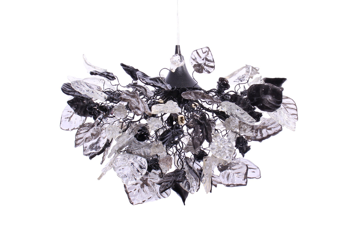 Gray Black Clear Resin Flower Leaf Chandelier: Handmade Dining Room Ceiling Light