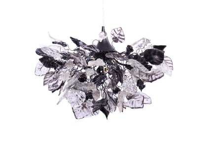 Gray Black Clear Resin Flower Leaf Chandelier: Handmade Dining Room Ceiling Light