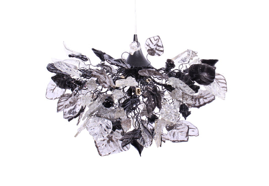 Gray Black Clear Resin Flower Leaf Chandelier: Handmade Dining Room Ceiling Light