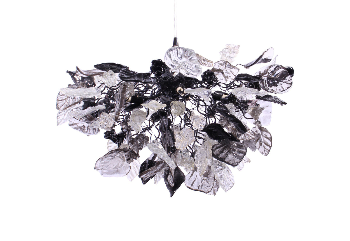 Gray Black Clear Resin Flower Leaf Chandelier: Handmade Dining Room Ceiling Light