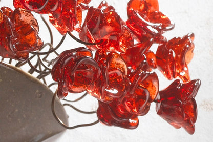 Red Resin Roses Wall Sconce: Spherical Bronze Up-Lit Home Lighting