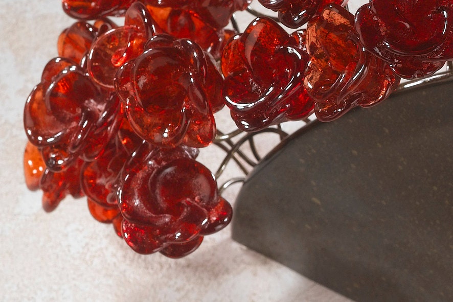 Red Resin Roses Wall Sconce: Spherical Bronze Up-Lit Home Lighting