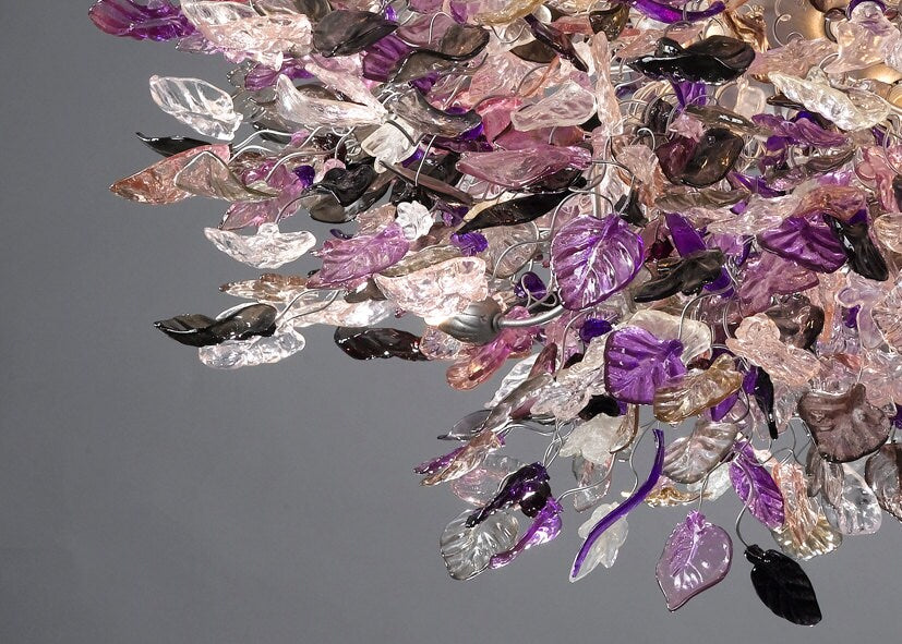 Purple Floral Resin Chandelier: Flush Mount Ceiling Light Decor