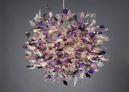 Purple Floral Resin Chandelier: Flush Mount Ceiling Light Decor