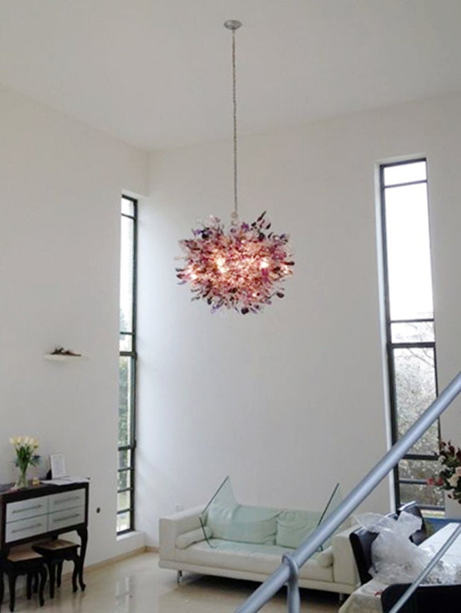 Purple Floral Resin Chandelier: Flush Mount Ceiling Light Decor