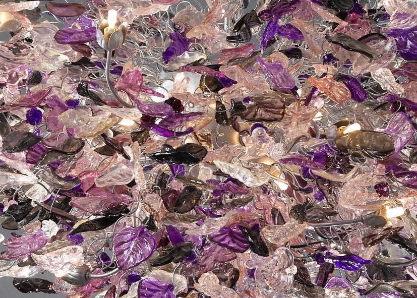 Purple Floral Resin Chandelier: Flush Mount Ceiling Light Decor