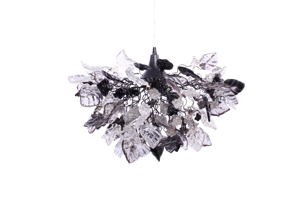 Gray Black Clear Resin Flower Leaf Chandelier: Handmade Dining Room Ceiling Light