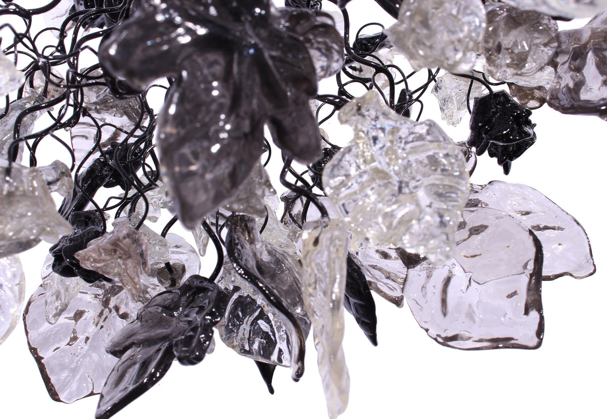 Gray Black Clear Resin Flower Leaf Chandelier: Handmade Dining Room Ceiling Light