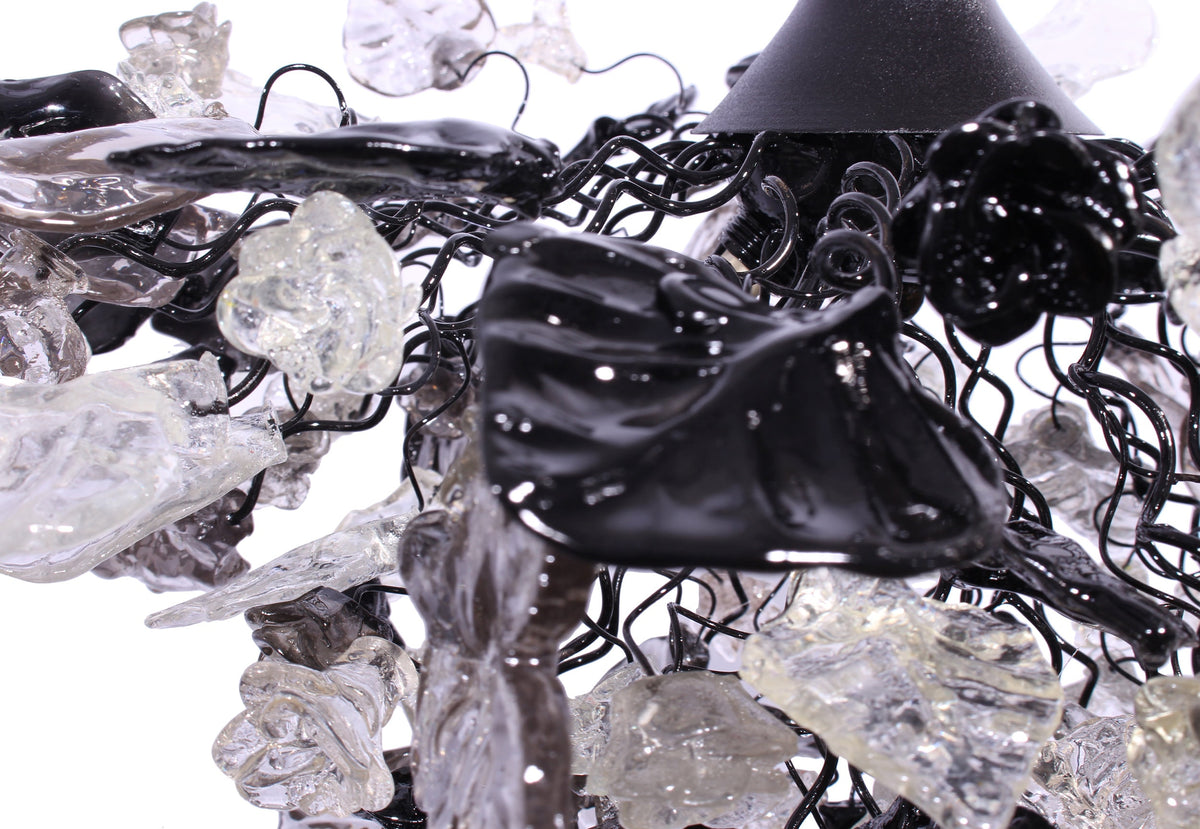 Gray Black Clear Resin Flower Leaf Chandelier: Handmade Dining Room Ceiling Light
