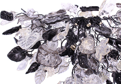 Nature-Inspired Chandelier: Gray Black Clear Resin Flowers and Leaves Dining Room Lighting