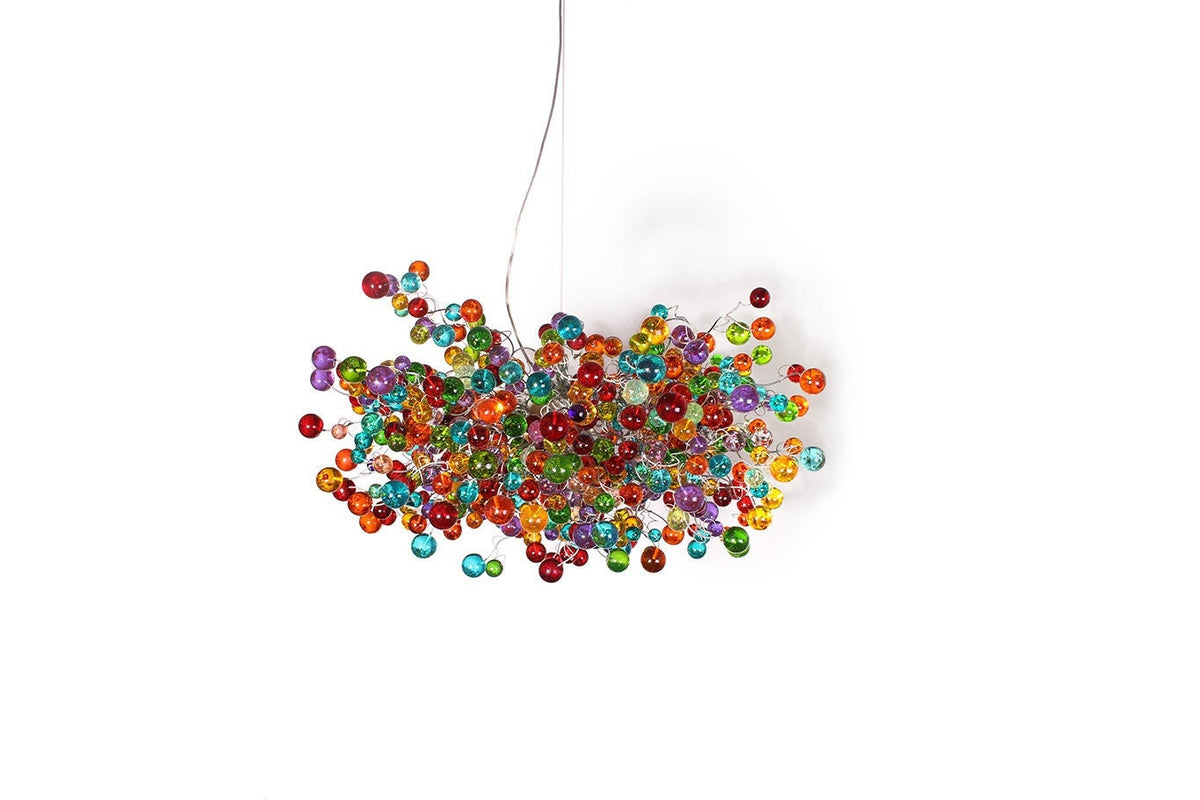 Large Rainbow Chandelier with multicolored bubbles - statement lighting with rainbow balls for Dining Room
