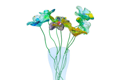Resin Long-stem artificial blue and green flowers bouquet, Plant lover gift, Plant decorations for pots and vases