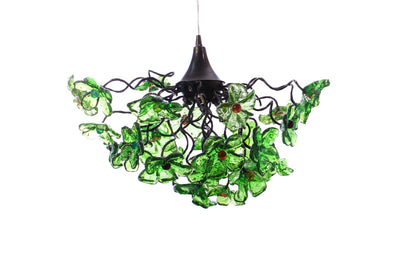 Elegant Chandelier with Handmade Green Flowers for Dining Room, Hall, or Bedroom - Stunning Resin Floral Ceiling Light Fixture