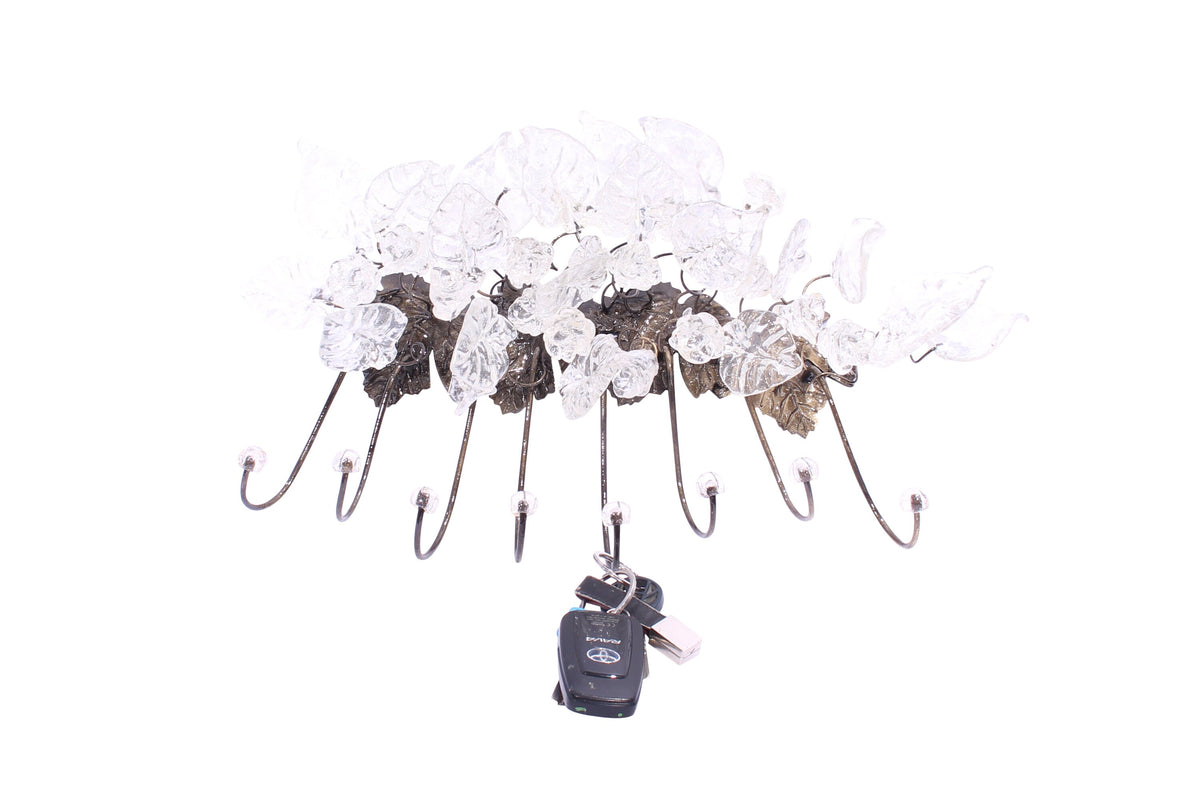 Unique hooks Coat Rack, Wall Hook with Transparent clear resin flowers and leaves, decorative wall hanger.