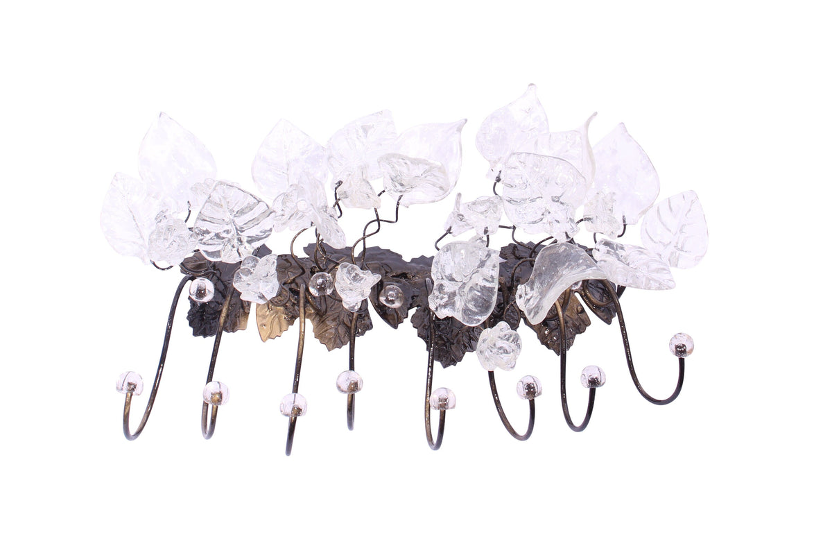 Unique hooks Coat Rack, Wall Hook with Transparent clear resin flowers and leaves, decorative wall hanger.