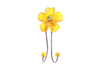Wall Hook with yellow resin flower, decorative wall hanger.