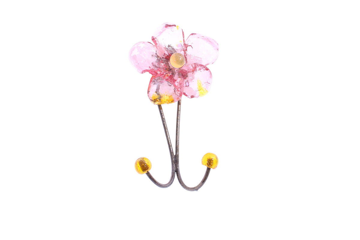 Wall Hook with pink resin flower, decorative wall hanger.