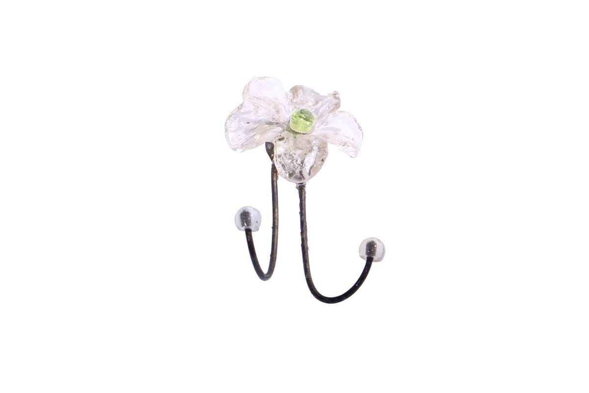 Bronze Wall Hook: Clear Resin Flower Decorative Hanger