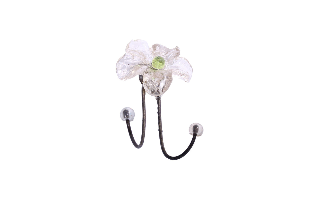 Bronze Wall Hook: Clear Resin Flower Decorative Hanger