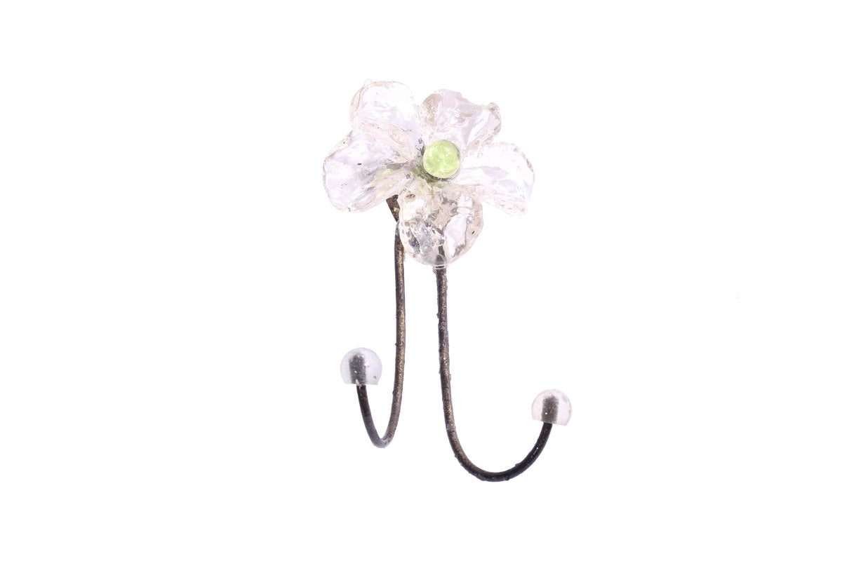 Bronze Wall Hook: Clear Resin Flower Decorative Hanger