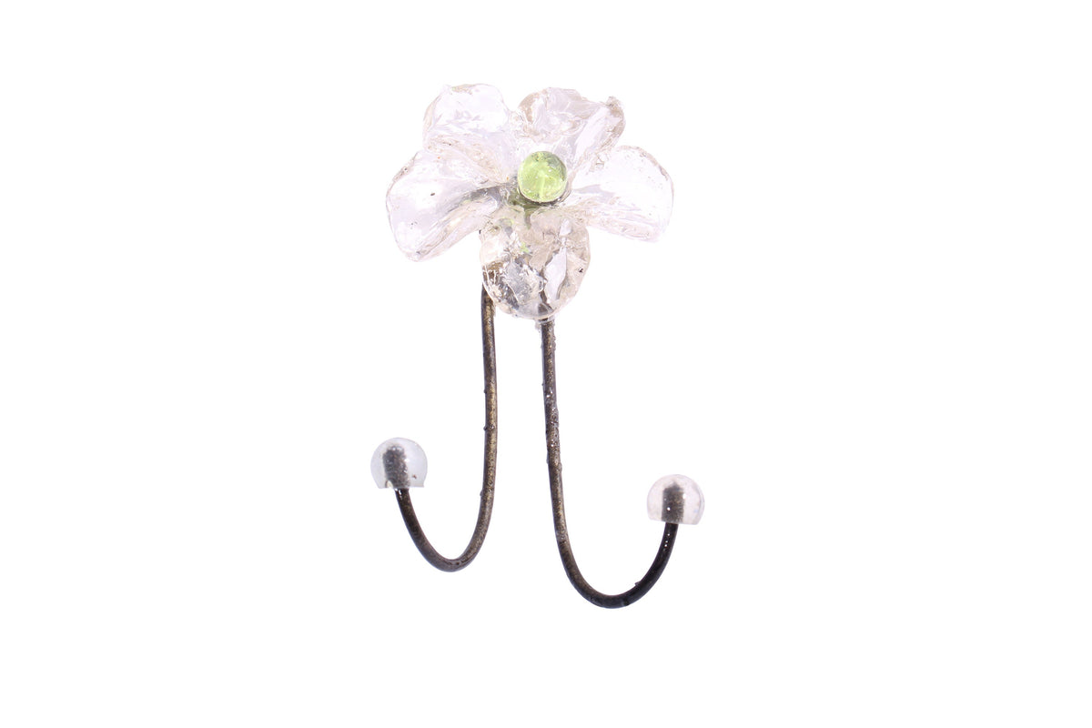 Bronze Wall Hook: Clear Resin Flower Decorative Hanger