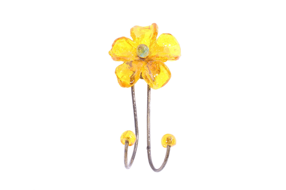 Wall Hook with yellow resin flower, decorative wall hanger.