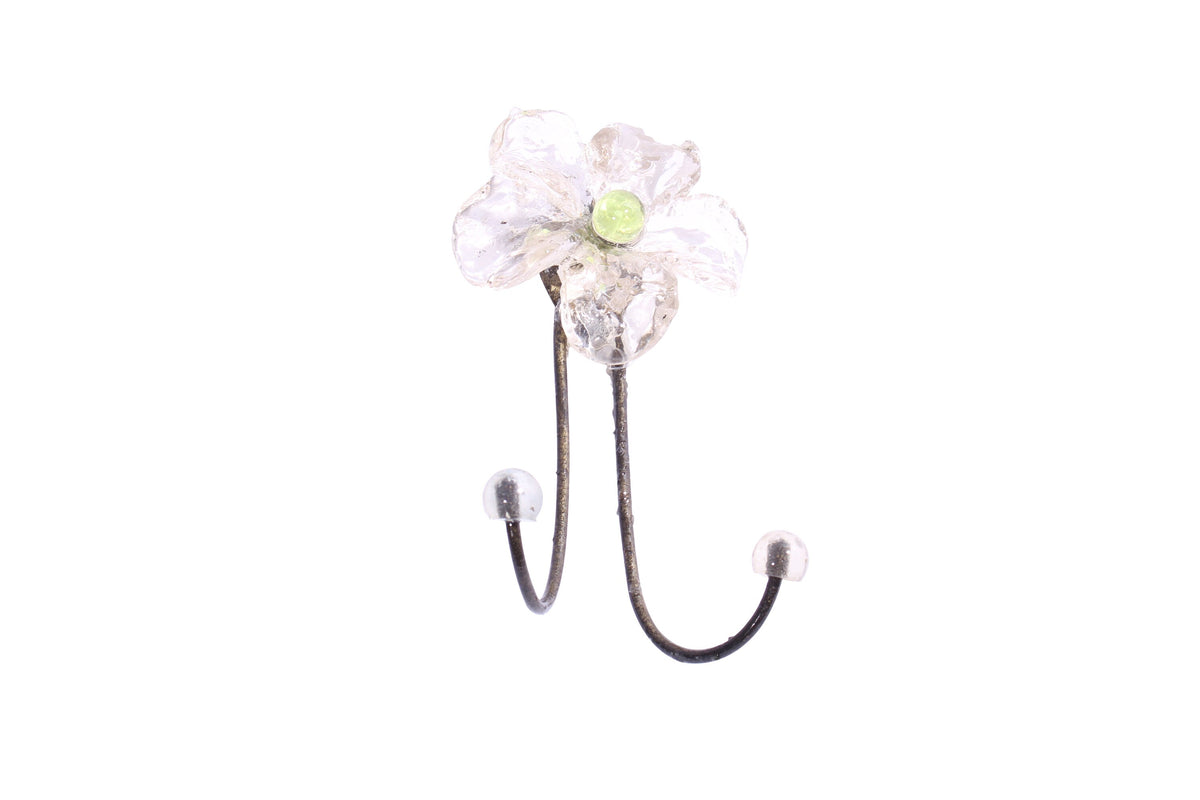 Bronze Wall Hook: Clear Resin Flower Decorative Hanger
