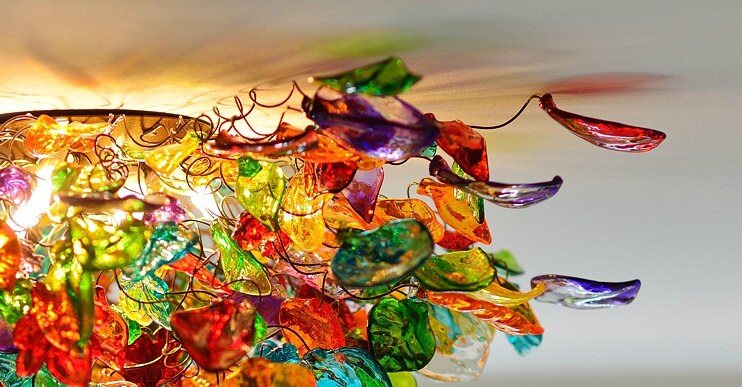 Multicolored Resin Flower Ceiling Light: Flush Mount Fixture, 26"