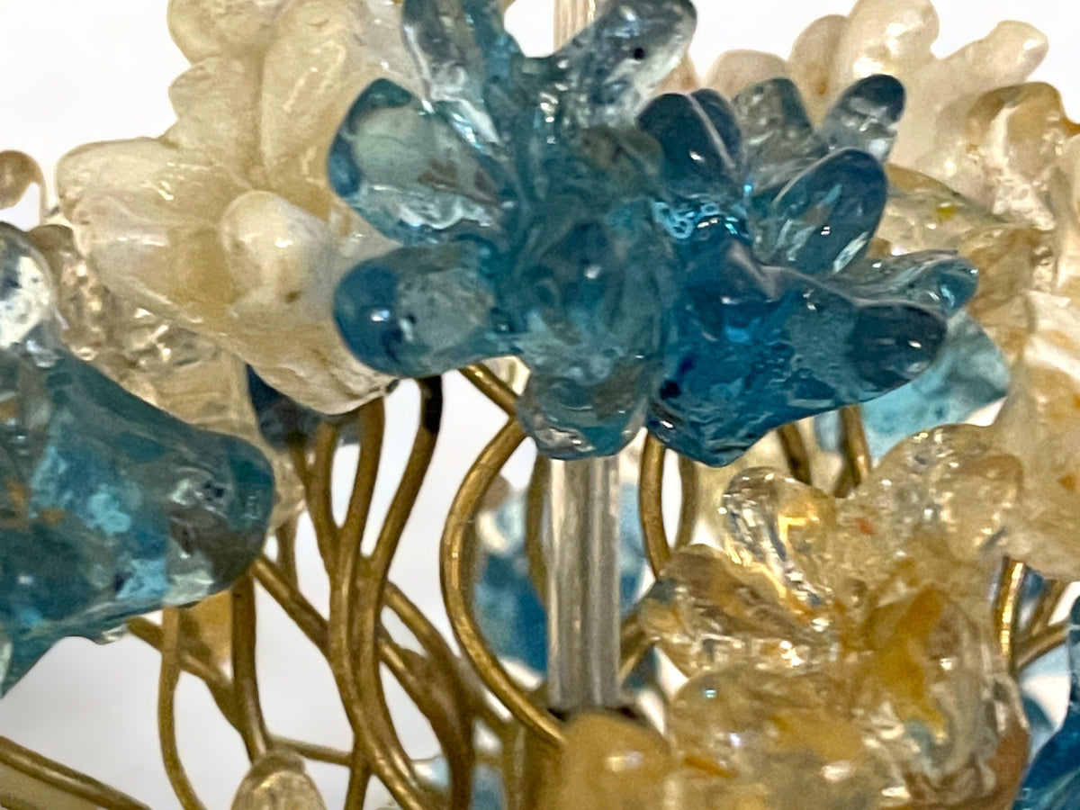 Blue pendant light with flowers for hall or bathroom, or as a bedside light - a unique pendant lights.
