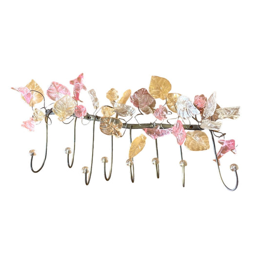 Coat rack, Wall Hook with Pastel resin flowers and leaves and , decorative wall hanger.