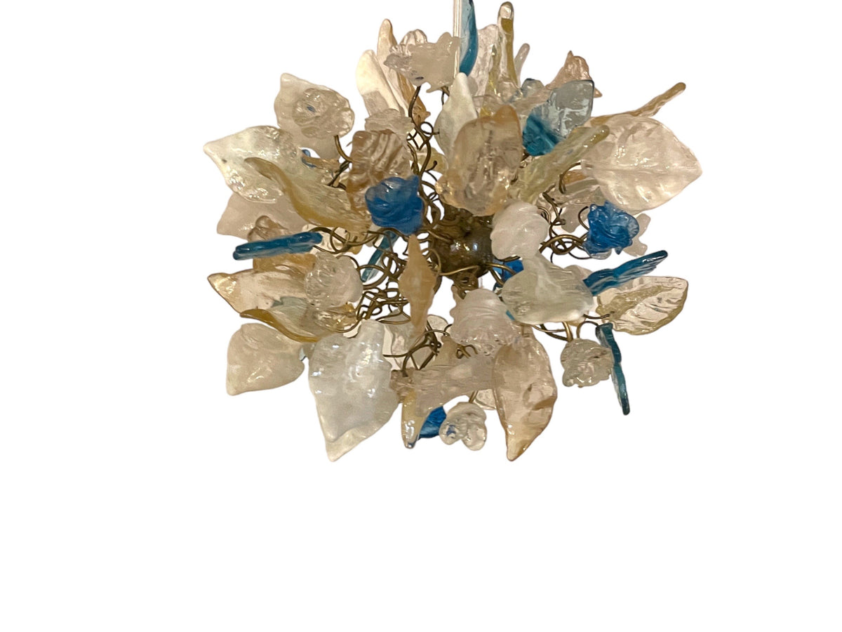 Pendant Lighting, modern pendant with gold, white clear and blue color flowers and leaves for hall or bedroom