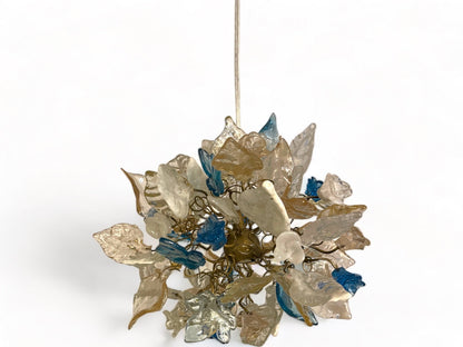 Pendant Lighting, modern pendant with gold, white clear and blue color flowers and leaves for hall or bedroom
