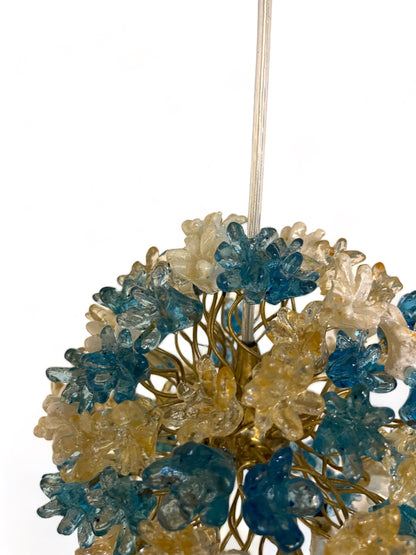 Blue pendant light with flowers for hall or bathroom, or as a bedside light - a unique pendant lights.
