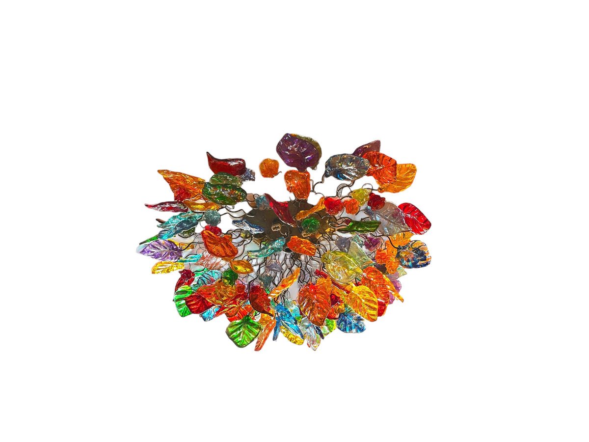 Flush mount ceiling light with rainbow color flowers and leaves. elegant sconces for ceiling or wall