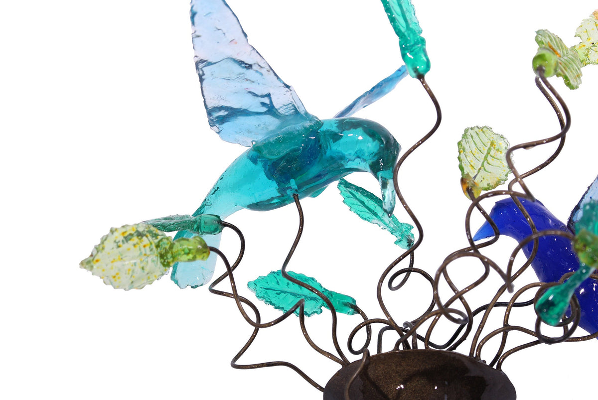 Plug-in Wall Sconce: Blue Resin Flowers and Birds Bedroom Lamp