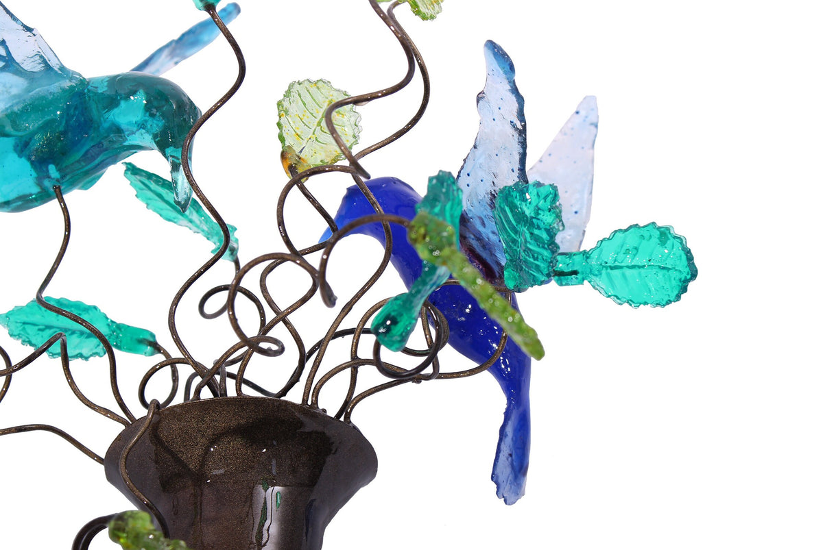 Plug-in Wall Sconce: Blue Resin Flowers and Birds Bedroom Lamp