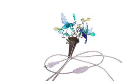 Plug-in Wall Sconce: Blue Resin Flowers and Birds Bedroom Lamp