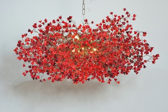 Large Red Flower Chandelier: Unique Hanging Light Fixture