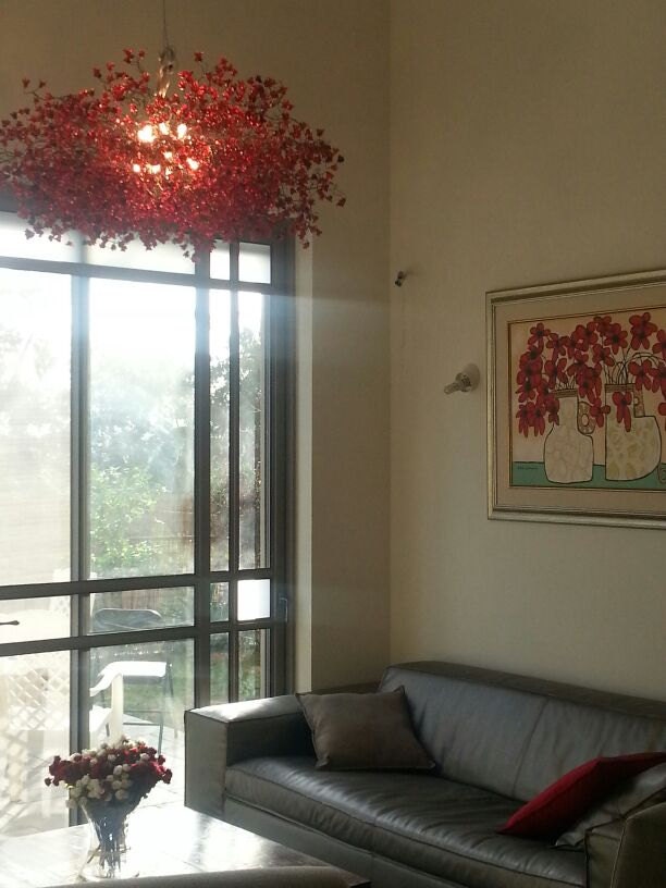 Large Red Flower Chandelier: Unique Hanging Light Fixture