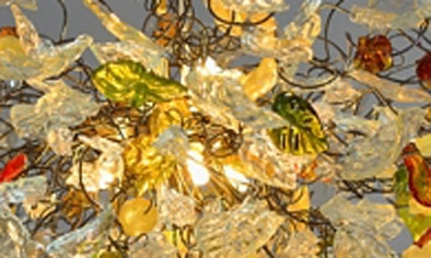 Chandelier hanging light with Champagne color flowers & leaves